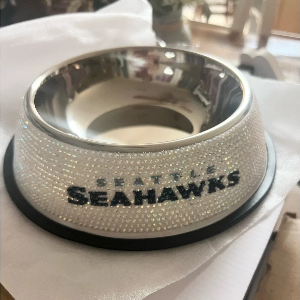 Seattle Seahawks Stainless Steel Premium Bling/Rhinestone Team Logo Pet Bowl